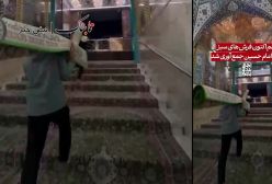 جمع آوری فرش‌های اهدایی علی اکبر انصاری از حرم امام حسین