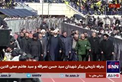 فیلم لحظه ورود سردار فدوی و کاظم غریب آبادی به مراسم تشییع  در لبنان